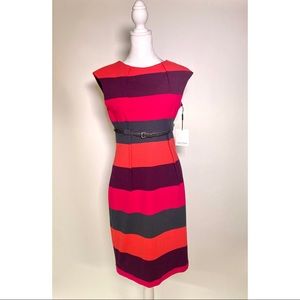 NWT Calvin Klein Striped career dress women’s size 6 Magenta Grey Orange
